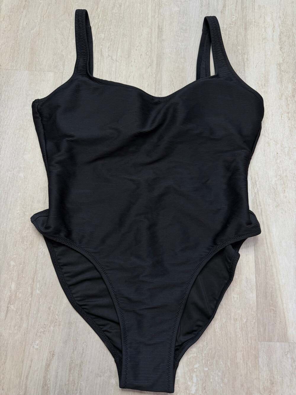 J.Crew Black Ribbed One Piece Swimsuit Size 10 #BE809